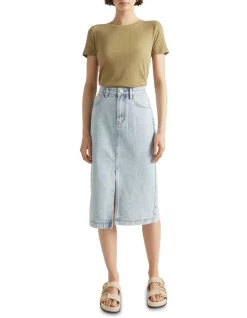 Coupon 😉 Seed Heritage Denim Midi Split Front 👗 Skirt ❤️