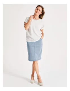 Coupon ⭐ Regatta Stretch Denim 👗 Skirt Midi In Indigo 🔔