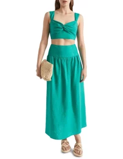 Promo 💯 Seed Heritage Core Linen Gathered Maxi 👗 Skirt In Green 🔥