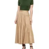 New 👏 Veronika Maine Polished Cotton Tiered Maxi 👗 Skirt In Biscuit ⭐