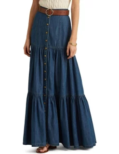 Promo 😍 Lauren Ralph Lauren Denim Maxi 👗 Skirt In Blue 🛒