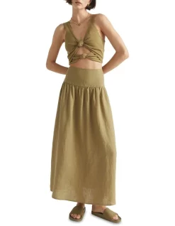 Cheapest π₯° Seed Heritage Core Linen Gathered Maxi π Skirt In Deep Bronze π