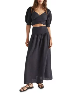 Discount π Seed Heritage Core Linen Gathered Maxi π Skirt In Deep Navy β