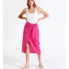 Budget ❤️ Piper European Linen Blend Wrap Midi 👗 Skirt In Hot Pink ✔️