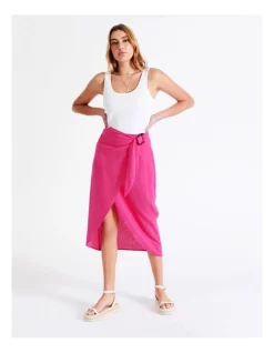 Budget β€οΈ Piper European Linen Blend Wrap Midi π Skirt In Hot Pink βοΈ
