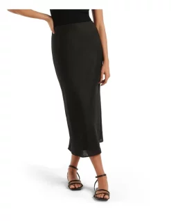 Outlet π Forever New Molly Linen Bias Midi π Skirt In Black βοΈ