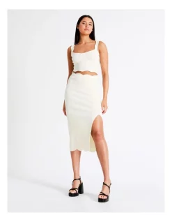 Best deal 🌟 Miss Shop Eco Scallop Edge Knit Midi 👗 Skirt In Ivory 🥰