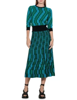 Cheap 😉 Veronika Maine Geometric Pleated Knit 👗 Skirt In Blue 😀