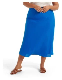 Discount π Forever New Curve Molly Linen Bias Midi π Skirt In Blue π§¨