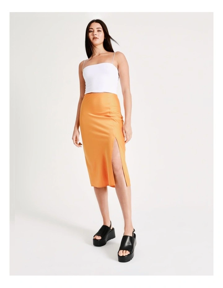 Coupon π Miss Shop Recycled Split Front Slip Midi π Skirt In Amber π