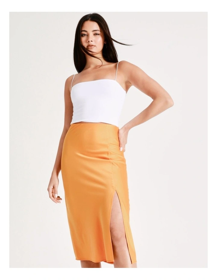 Coupon π Miss Shop Recycled Split Front Slip Midi π Skirt In Amber π - Image 2