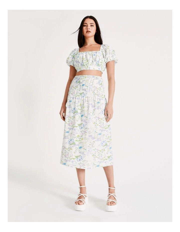 Cheapest π Miss Shop Linen Deep Shirred Waist Midi π Skirt In Santorini Print π