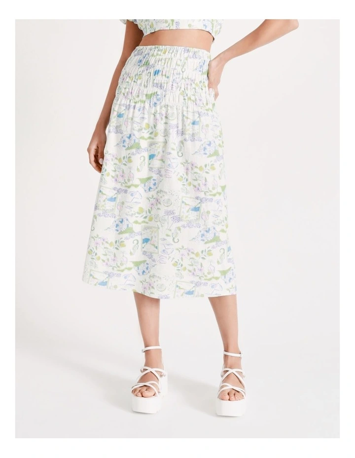 Cheapest π Miss Shop Linen Deep Shirred Waist Midi π Skirt In Santorini Print π - Image 3