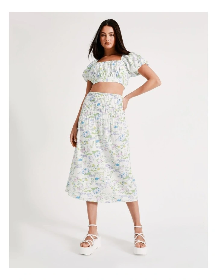 Cheapest π Miss Shop Linen Deep Shirred Waist Midi π Skirt In Santorini Print π - Image 4