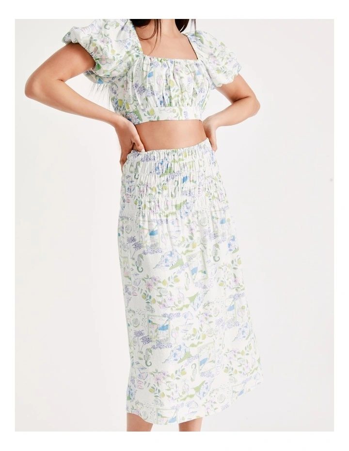 Cheapest π Miss Shop Linen Deep Shirred Waist Midi π Skirt In Santorini Print π - Image 5