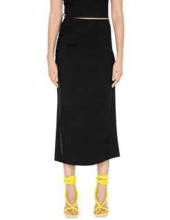 New 😉 Cue Textured Jacquard Ruched 👗 Skirt In Black 😉