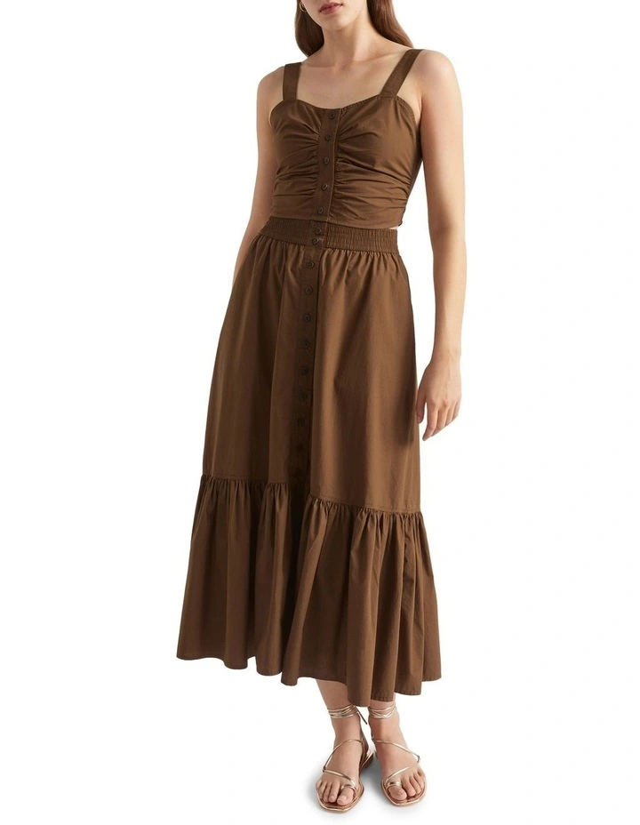 Coupon β€οΈ Seed Heritage Poplin Button Front Midi π Skirt In Brown π