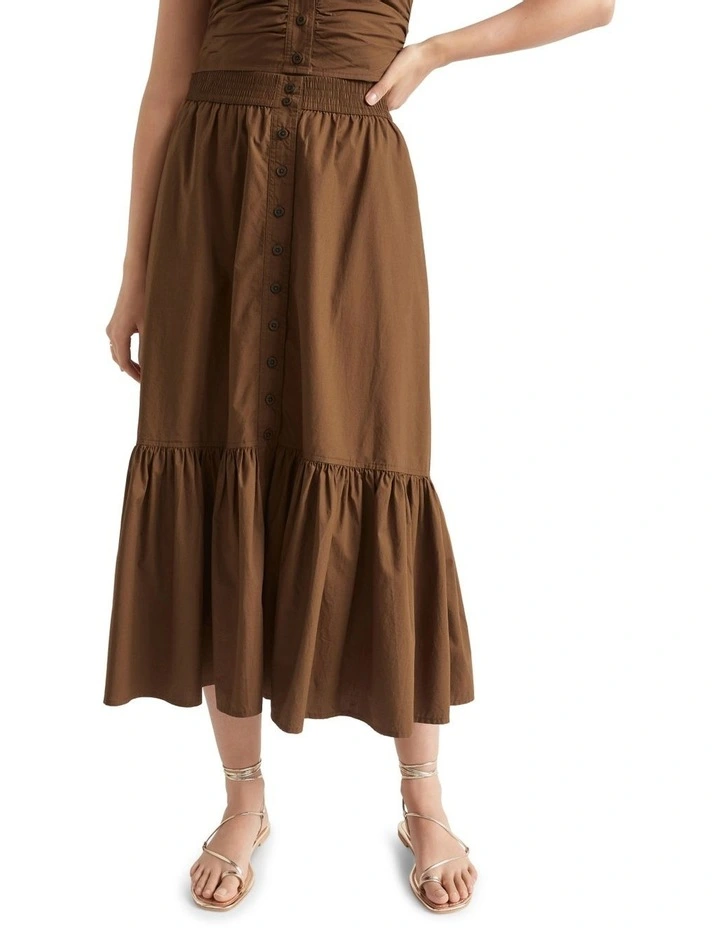 Coupon β€οΈ Seed Heritage Poplin Button Front Midi π Skirt In Brown π - Image 3