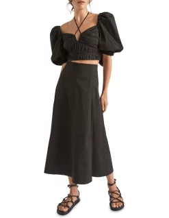 Cheap ✔️ Seed Heritage Sateen Panel Midi 👗 Skirt In Black 🛒