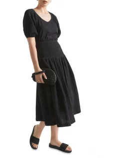 New ❤️ Seed Heritage Cheesecloth Shirred 👗 Skirt In Black 😍