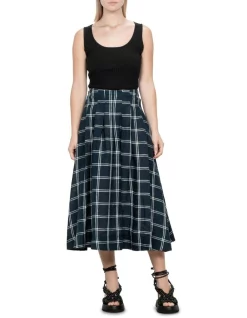 Top 10 👍 Veronika Maine Linen Check Pleat 👗 Skirt In Ink ❤️