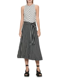 New 😍 Veronika Maine Stripe Linen Wrap 👗 Skirt In Black ⌛