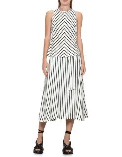 Promo 🤩 Veronika Maine Stripe Linen Wrap 👗 Skirt In White 😀