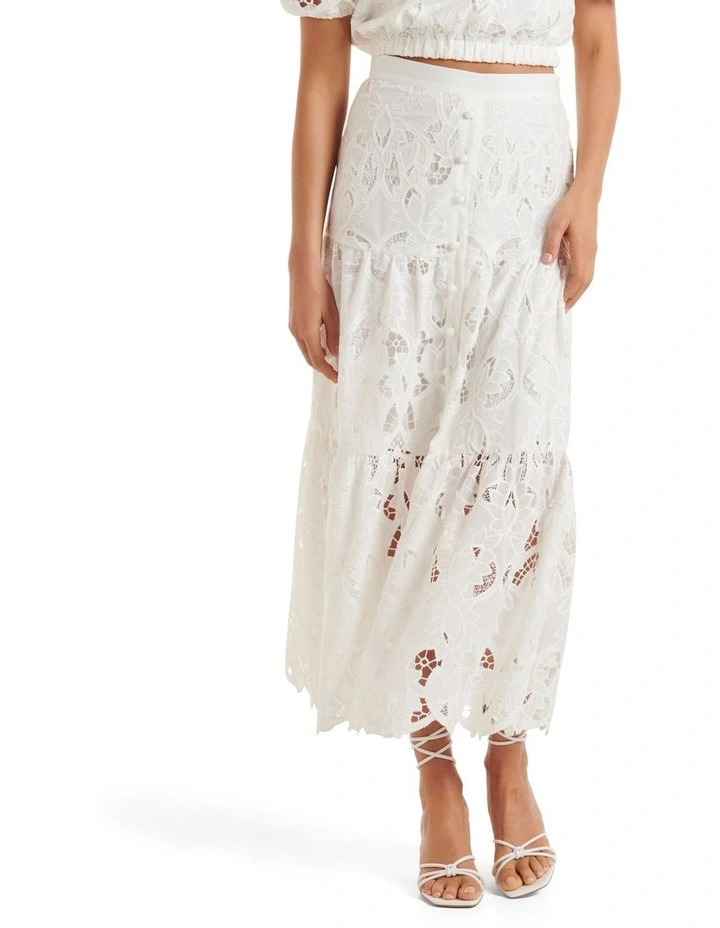 Best Pirce π Forever New Alice Tiered Broidery Midi π Skirt In Porcelain π₯