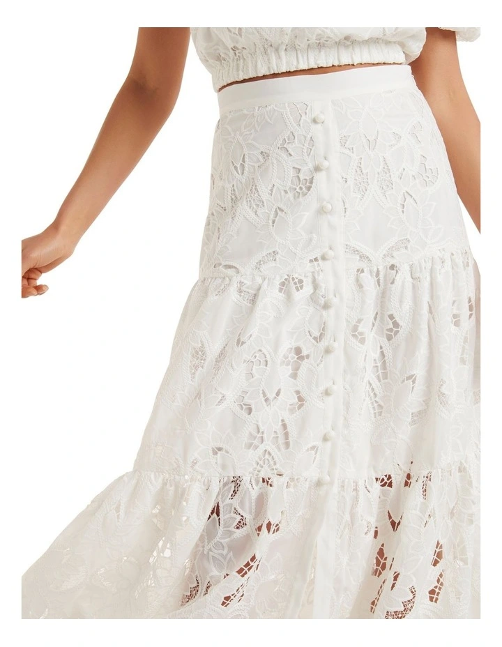 Best Pirce π Forever New Alice Tiered Broidery Midi π Skirt In Porcelain π₯ - Image 4