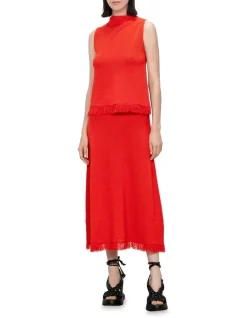 Wholesale 😀 Veronika Maine Fringe Knit 👗 Skirt In Firecracker 🔥