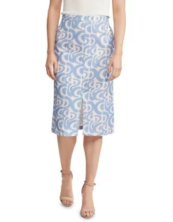 Best deal 🤩 Oxford Vivian Geo Linen Blend 👗 Skirt In Blue 😉