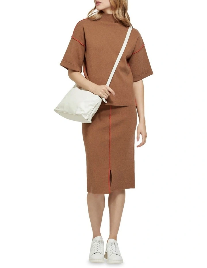 Hot Sale βοΈ Oxford Harper Piping Detail Knit Tube π Skirt In Camel π - Image 5