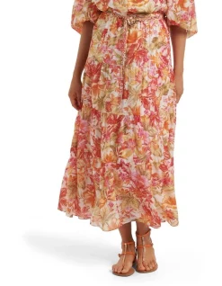 Best Pirce 💯 Forever New Maia Tiered Belted Midi 👗 Skirt In Red 👏