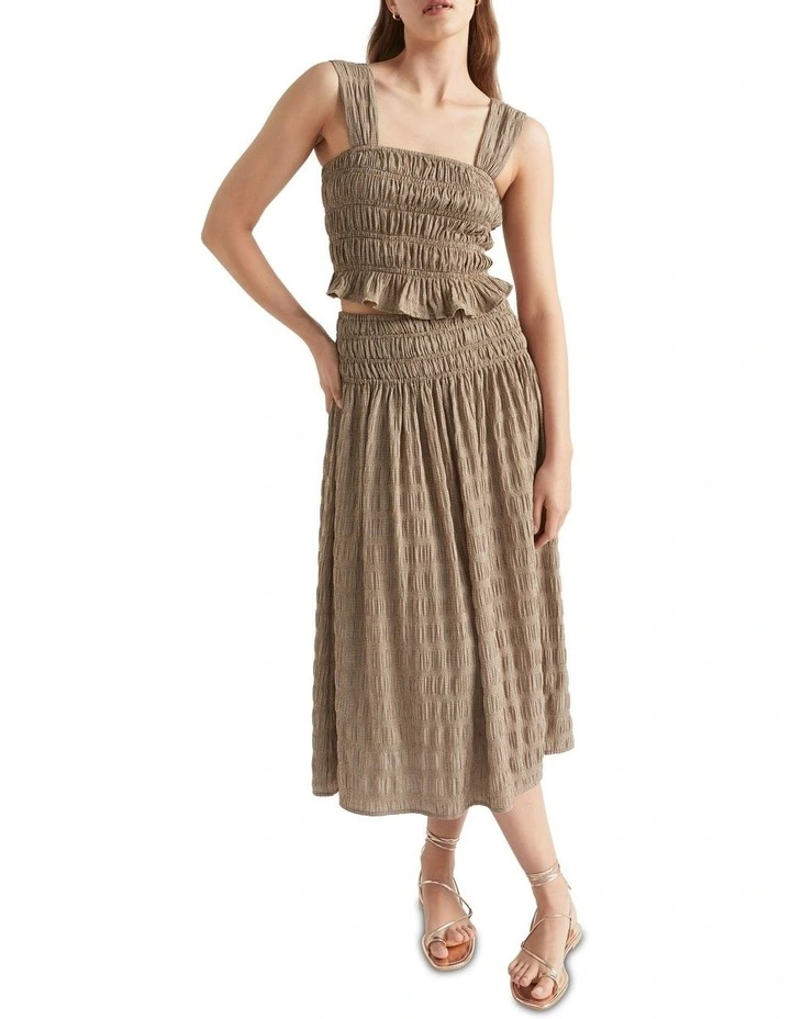 Hot Sale β¨ Seed Heritage Textured Gingham Midi π Skirt In Brown π₯°