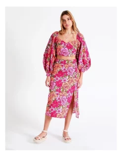 Hot Sale π Piper Button Detail European Linen Blend Slip π Skirt In βοΈ Summer Blossom β