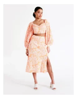 Flash Sale π Piper Button Detail European Linen Blend Slip π Skirt In Tangerine Blossom π₯°