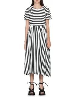 Hot Sale 🌟 Veronika Maine Printed Stripe Pleat 👗 Skirt In Black/White ⭐