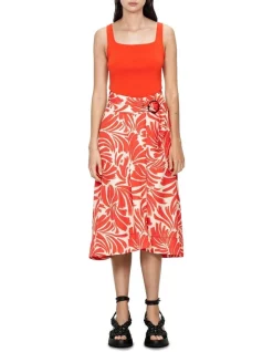 Discount ❤️ Veronika Maine Palm Springs A-Line Tie Front 👗 Skirt In Orange 🥰