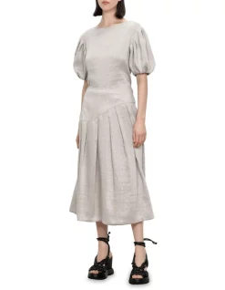 Coupon 🌟 Veronika Maine Lustre Linen Spliced 👗 Skirt In Fog 😍