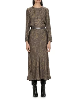 Coupon β¨ Veronika Maine Surrealist Print Bias π Skirt In Khaki Green π