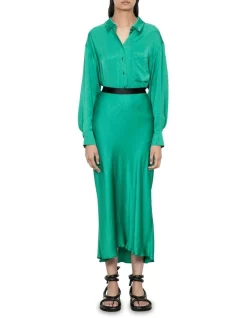 Coupon π Veronika Maine Satin Back Bias π Skirt In Emerald Green π