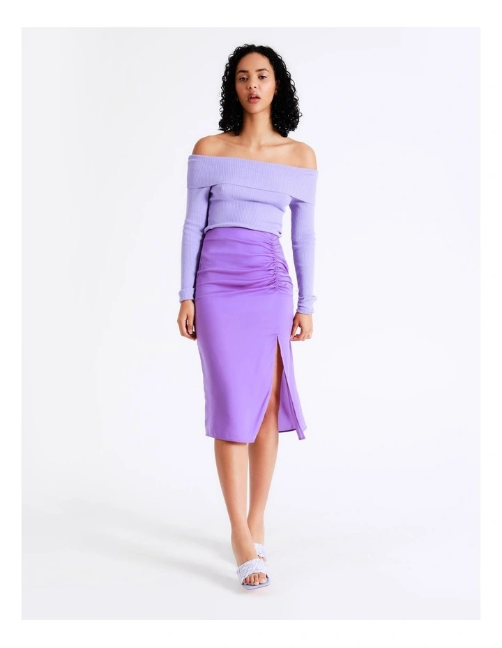 Buy π Miss Shop Ruched Satin Midi π Skirt In Hyacinth β