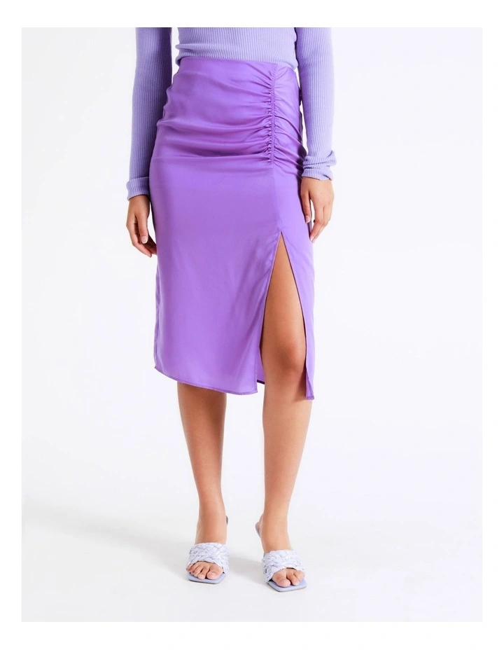 Buy π Miss Shop Ruched Satin Midi π Skirt In Hyacinth β - Image 2