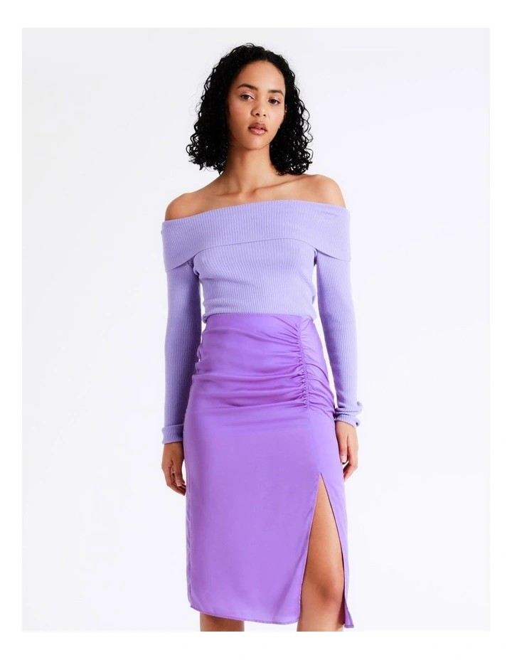 Buy π Miss Shop Ruched Satin Midi π Skirt In Hyacinth β - Image 3