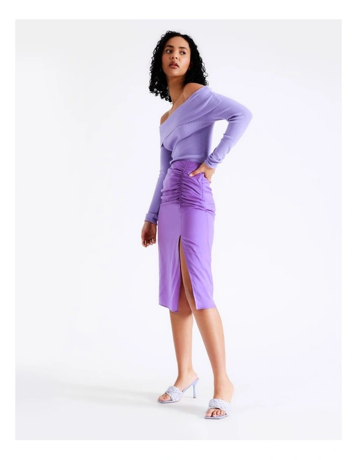 Buy π Miss Shop Ruched Satin Midi π Skirt In Hyacinth β - Image 5