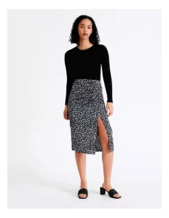 Wholesale 👏 Miss Shop Printed Ruched Satin Midi 👗 Skirt In Abstract Animal 👏