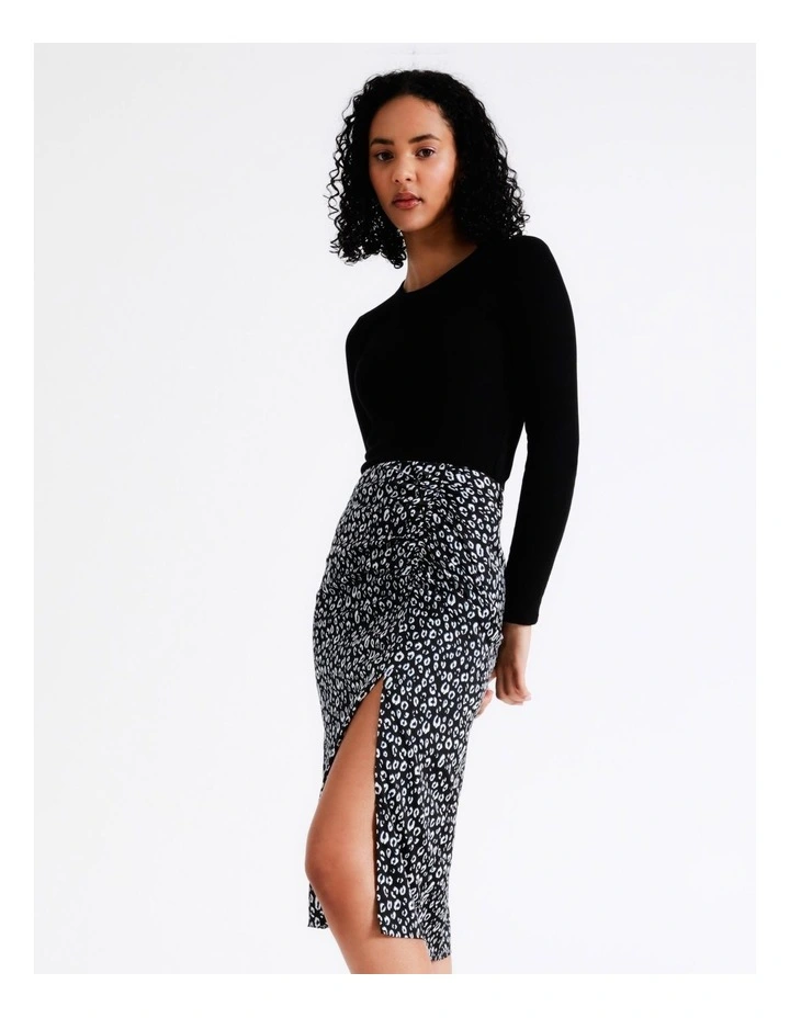 Wholesale π Miss Shop Printed Ruched Satin Midi π Skirt In Abstract Animal π - Image 2