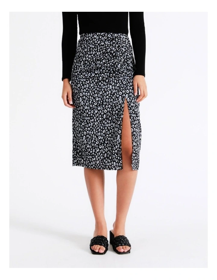 Wholesale π Miss Shop Printed Ruched Satin Midi π Skirt In Abstract Animal π - Image 3
