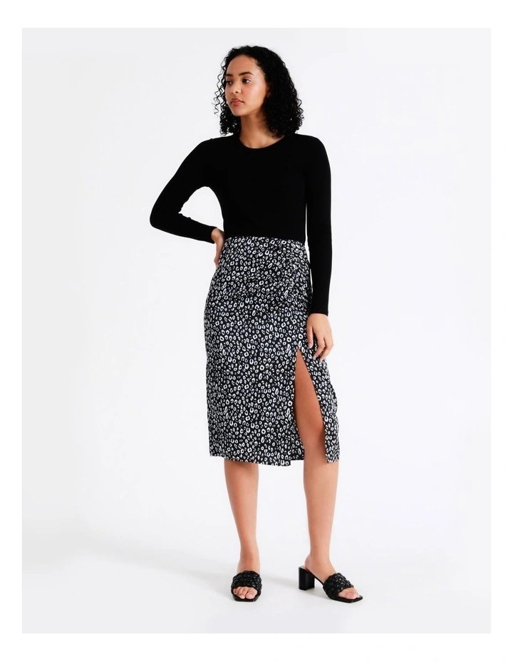 Wholesale π Miss Shop Printed Ruched Satin Midi π Skirt In Abstract Animal π - Image 4