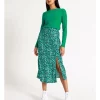 Discount ❤️ Miss Shop Split Front Slip Midi 👗 Skirt In Green Pepper Print ⭐